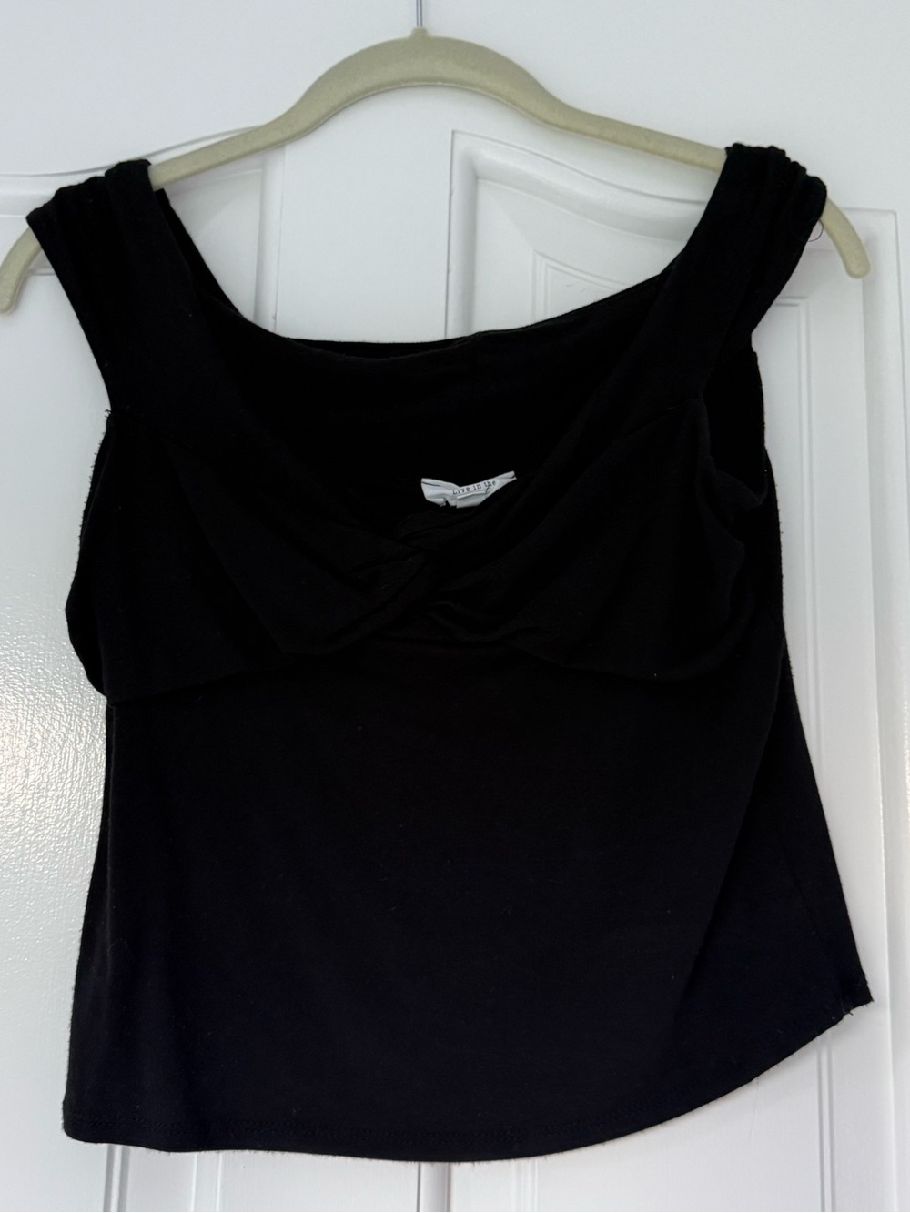 Juniors Black Twist-Front Off-Shoulder Top
